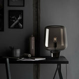 Modern 1-Light Night Lamp Black Inverted Bottle Table Light with Smoke Grey Glass Shade