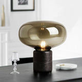 Capsule Shaped Glass Nightstand Light Nordic 1-Bulb Table Lamp with Cylindrical Marble Base