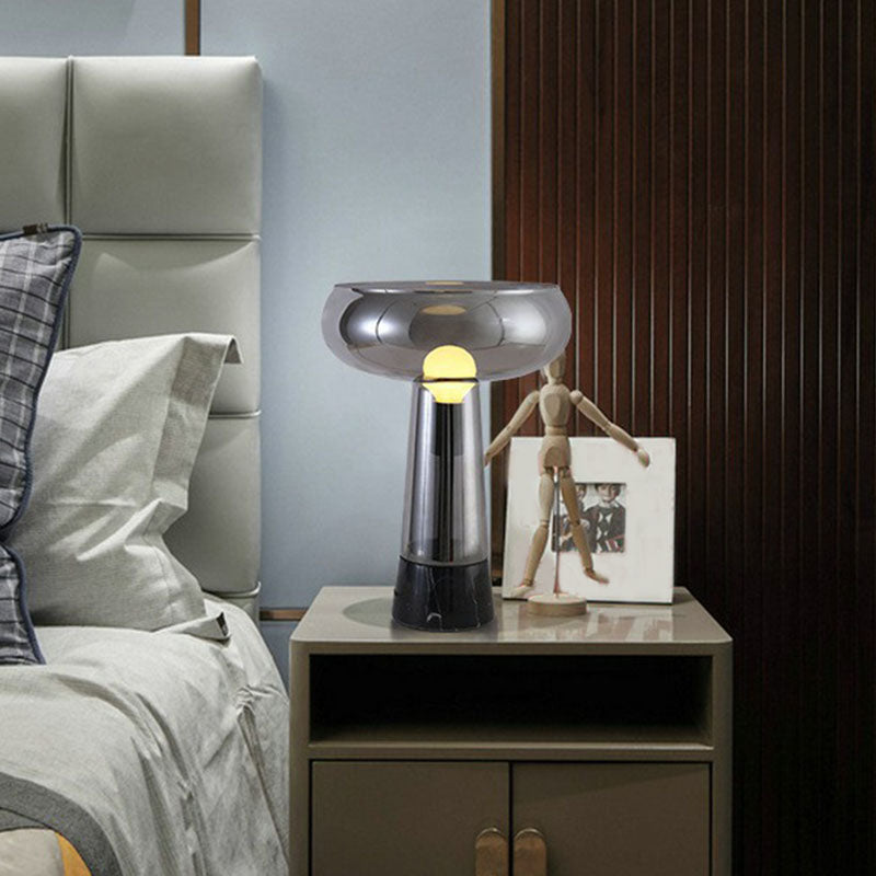 Torch Shaped Bedside Table Light Glass 1-Light Art Deco Night Stand Lamp with Open Top