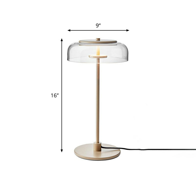 Flat Bowl Shaped LED Night Light Simplicity Clear Glass Dining Room Table Lamp in Gold