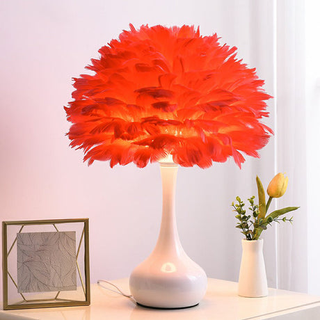 Feather Vase Night Stand Lamp Nordic 1-Bulb Table Lighting for Bedroom Decoration