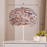 Nordic Stylish 1-Bulb Table Lamp Hemispherical Nightstand Light with Feather Shade