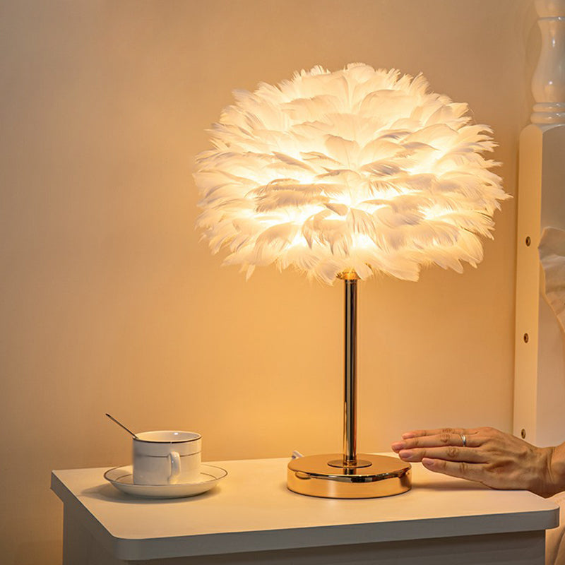 Blossom Night Stand Light Minimalistic Natural Feather Single Bedside Table Lamp