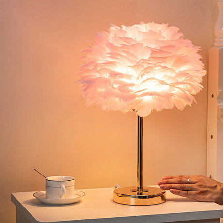 Blossom Night Stand Light Minimalistic Natural Feather Single Bedside Table Lamp