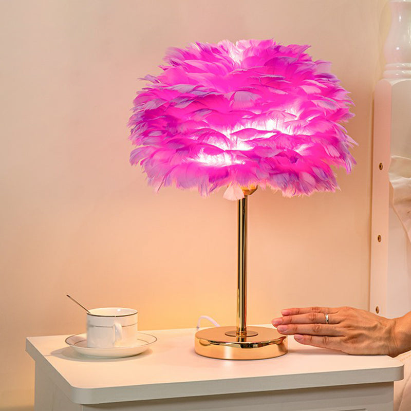 Blossom Night Stand Light Minimalistic Natural Feather Single Bedside Table Lamp