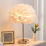 Blossom Night Stand Light Minimalistic Natural Feather Single Bedside Table Lamp