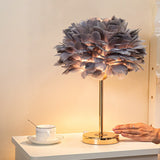 Blossom Night Stand Light Minimalistic Natural Feather Single Bedside Table Lamp