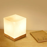 Cubic Mini Night Light Nordic White Glass 1 Head Bedroom Table Lamp with Wooden Base