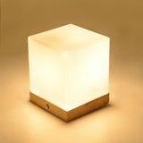 Cubic Mini Night Light Nordic White Glass 1 Head Bedroom Table Lamp with Wooden Base