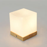 Cubic Mini Night Light Nordic White Glass 1 Head Bedroom Table Lamp with Wooden Base