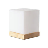 Cubic Mini Night Light Nordic White Glass 1 Head Bedroom Table Lamp with Wooden Base