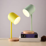 Macaron Elongated Dome Nightstand Light Metal 1 Head Bedroom Table Lamp with Wooden Base