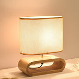 Fabric Shaded Nightstand Lamp Nordic 1-Light White Table Light with Wood Pedestal for Bedroom