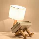 Fabric Shaded Nightstand Lamp Nordic 1-Light White Table Light with Wood Pedestal for Bedroom