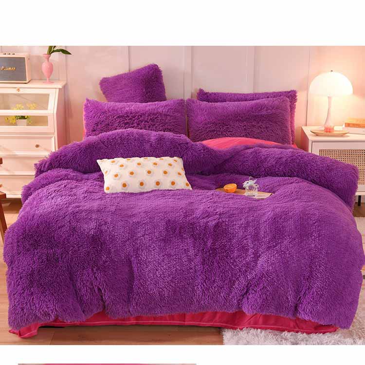 Solid Color Poly Mink Flannel Puffy Duvet Cover Bedding Set