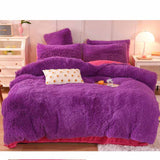 Solid Color Poly Mink Flannel Puffy Duvet Cover Bedding Set