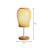 Wood Cage Night Lamp Nordic Single-Bulb Bamboo Table Light with Fabric Inner Shade