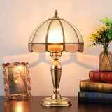 1 Head Water Glass Table Lamp Traditional Bronze Dome Bedroom Scalloped Night Light