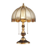 Traditional Dome Shade Night Lamp 1-Bulb Water Glass Table Light with Pull Chain in Brass