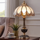 Bronze 1-Head Nightstand Light Traditional Frosted Glass Scalloped Table Lamp for Bedroom