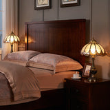 Bronze 1-Head Nightstand Light Traditional Frosted Glass Scalloped Table Lamp for Bedroom