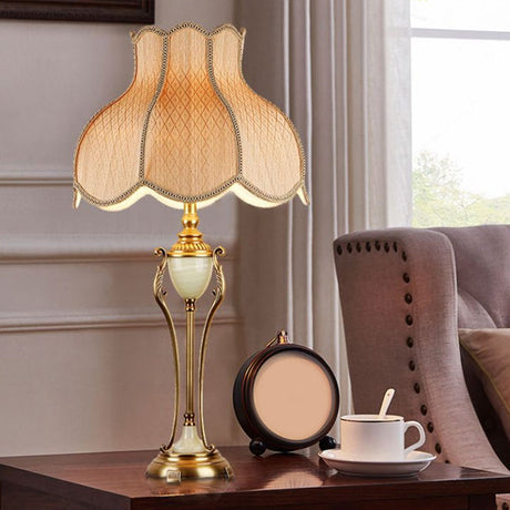 Metal Bronze Night Light Font Shaped 1 Bulb Traditional Table Lamp with Scalloped Lampshade