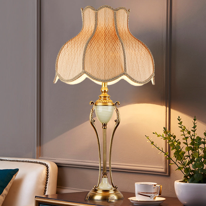 Metal Bronze Night Light Font Shaped 1 Bulb Traditional Table Lamp with Scalloped Lampshade
