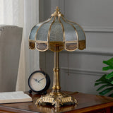 Water Glass Bowl Nightstand Light Traditional 2-Bulb Bedroom Table Lamp with Pull Switch in Brass