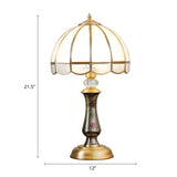 Single Dome Night Table Lamp Traditional Brass Opal Glass Nightstand Light with Scalloped Trim