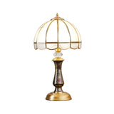 Single Dome Night Table Lamp Traditional Brass Opal Glass Nightstand Light with Scalloped Trim