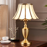 Brass Scalloped Night Table Lamp Colonial Style Opaque Glass Single Bedroom Nightstand Light