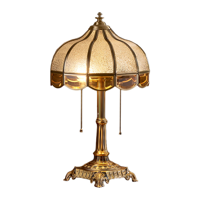 Brass Scalloped Night Table Lamp Colonial Style Opaque Glass Single Bedroom Nightstand Light