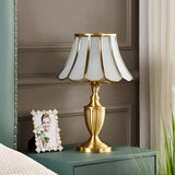 Brass Scalloped Night Table Lamp Colonial Style Opaque Glass Single Bedroom Nightstand Light