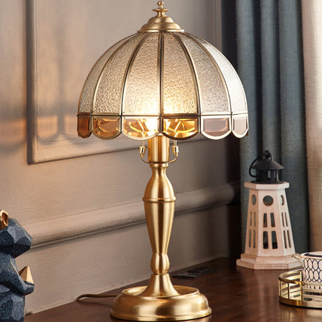 Brass Scalloped Night Table Lamp Colonial Style Opaque Glass Single Bedroom Nightstand Light