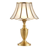 Brass Scalloped Night Table Lamp Colonial Style Opaque Glass Single Bedroom Nightstand Light