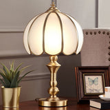 Brass Scalloped Night Table Lamp Colonial Style Opaque Glass Single Bedroom Nightstand Light