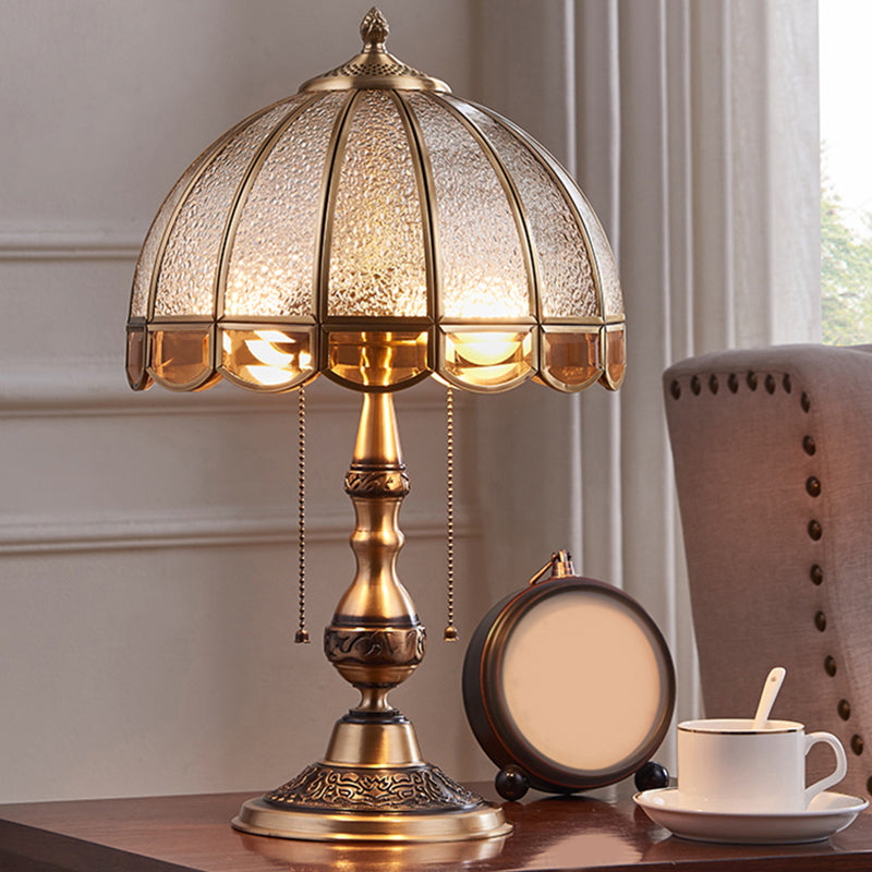 Brass Scalloped Night Table Lamp Colonial Style Opaque Glass Single Bedroom Nightstand Light