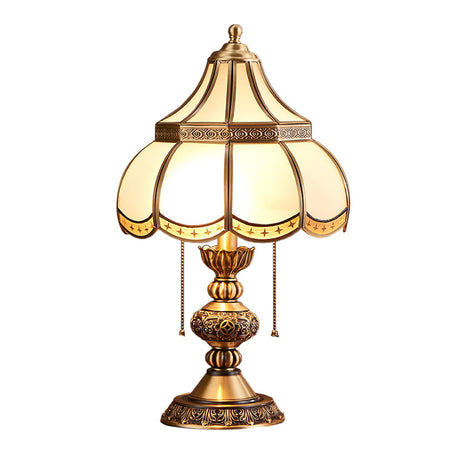 Brass Scalloped Night Table Lamp Colonial Style Opaque Glass Single Bedroom Nightstand Light