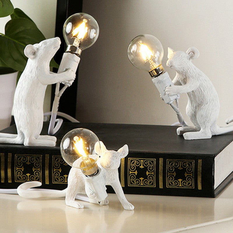 Mouse Shaped Mini Bedroom Table Light Resin 1 Head Novelty Kids Night Stand Lamp