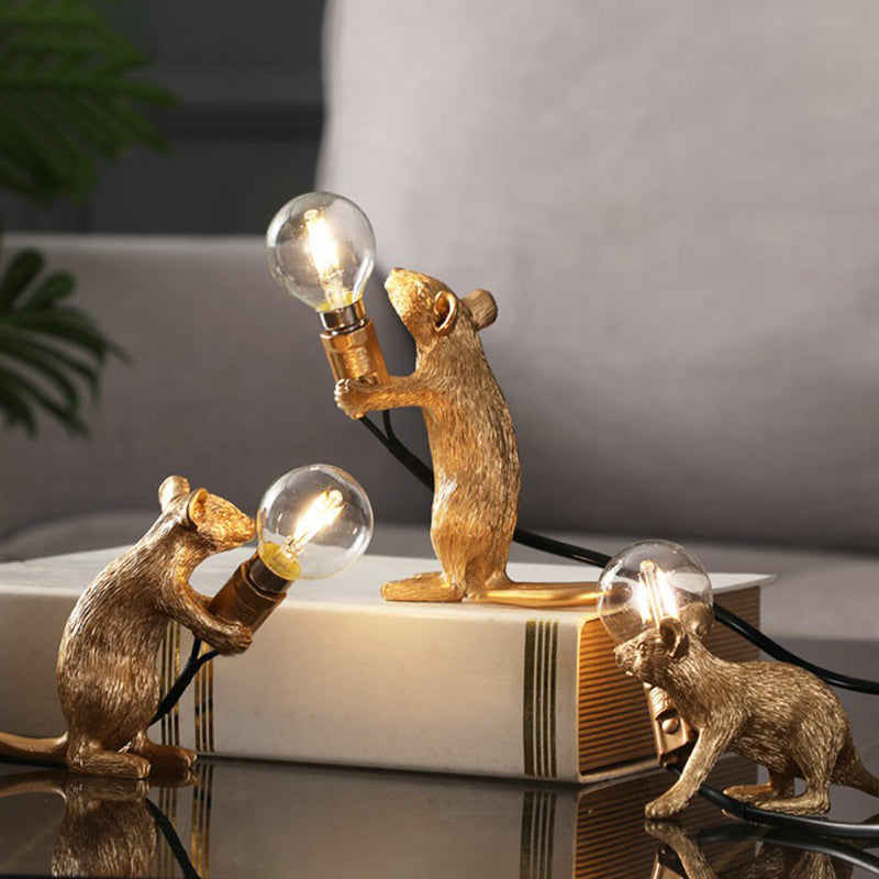 Kids Style Mouse Shaped Table Lamp Resin 1-Light Bedside Night Lighting for Decoration