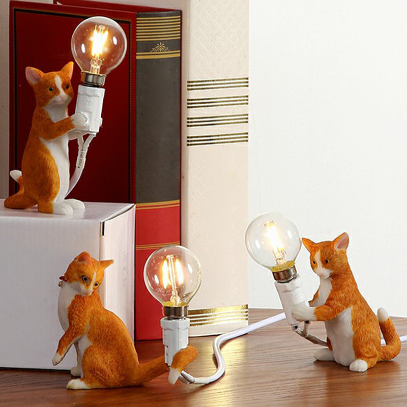 Kitten Night Table Light Decorative Resin 1 Bulb Childrens Bedroom Nightstand Lamp