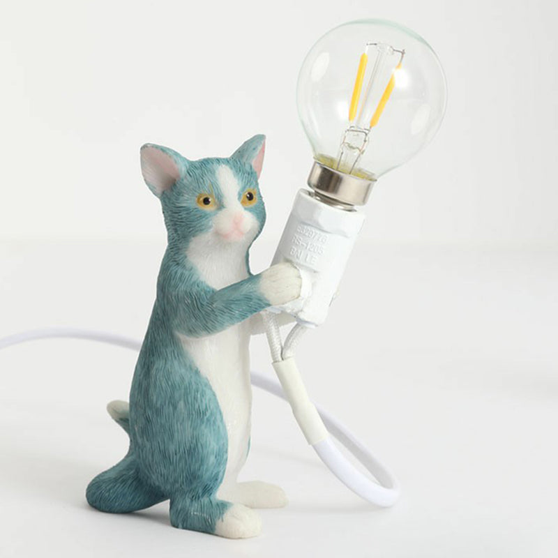 Kitten Night Table Light Decorative Resin 1 Bulb Childrens Bedroom Nightstand Lamp