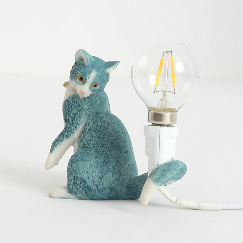 Kitten Night Table Light Decorative Resin 1 Bulb Childrens Bedroom Nightstand Lamp