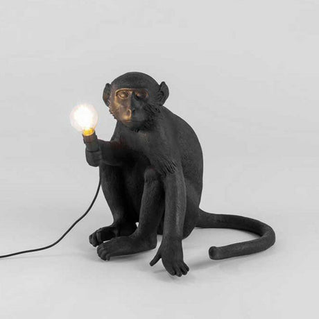 Art Deco Bare Bulb Night Light Resin 1 Head Bedroom Table Lamp with Monkey Statuette