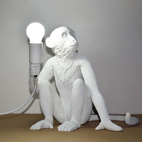 Art Deco Bare Bulb Night Light Resin 1 Head Bedroom Table Lamp with Monkey Statuette