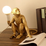 Art Deco Bare Bulb Night Light Resin 1 Head Bedroom Table Lamp with Monkey Statuette
