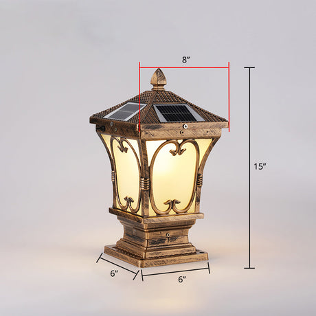 Frosted Glass LED Solar Outdoor Lamp Vintage Flared Garden Post Lighting Fixture