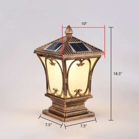 Frosted Glass LED Solar Outdoor Lamp Vintage Flared Garden Post Lighting Fixture