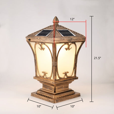 Frosted Glass LED Solar Outdoor Lamp Vintage Flared Garden Post Lighting Fixture