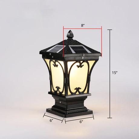 Frosted Glass LED Solar Outdoor Lamp Vintage Flared Garden Post Lighting Fixture